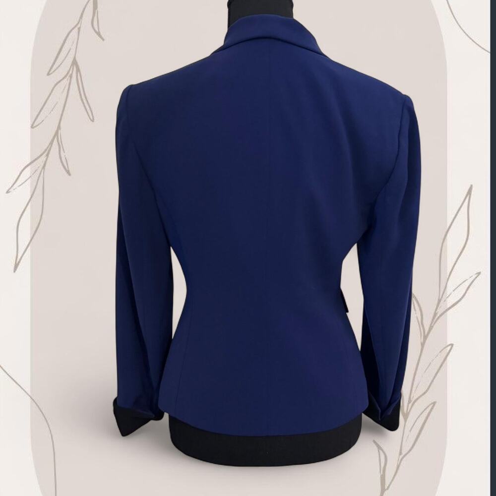 Kasper ASL Petite Royal Blue Black Trim Blazer Jacket 2P Professional Workwear - Picture 2 of 3